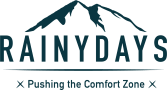 logo of Rainydays with the text pushing the comfort zone